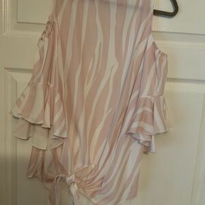 Pink and White Zebra Print Cold Shoulder Top